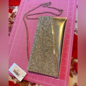 Nina silver stunning diamonds paved evening handbag detachable strap clutch NWT